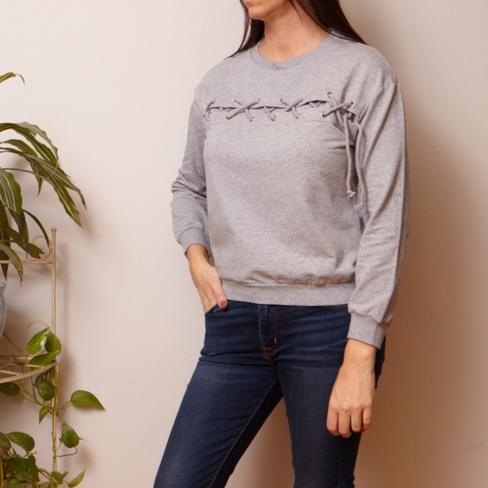 Grey Sweatshirt with Rope detail in Front